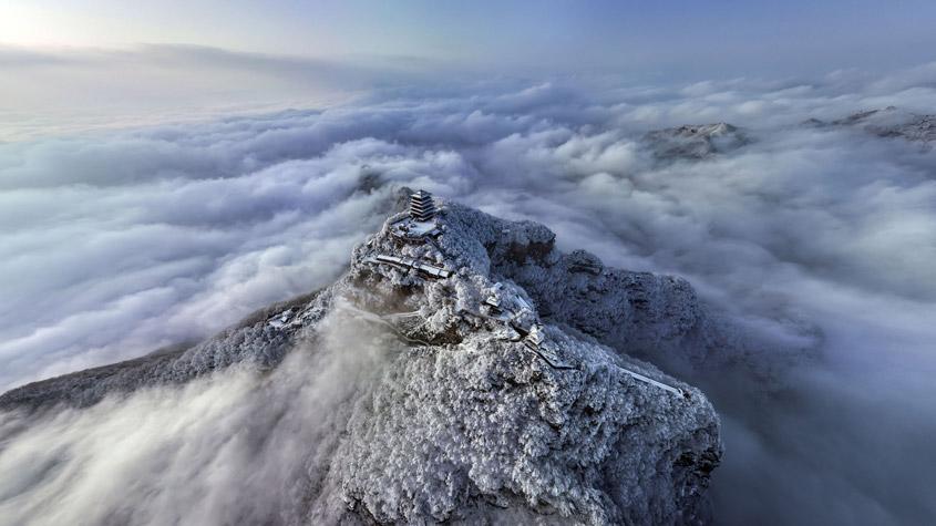 河南濟源王屋山云海奔騰春雪瑞澤